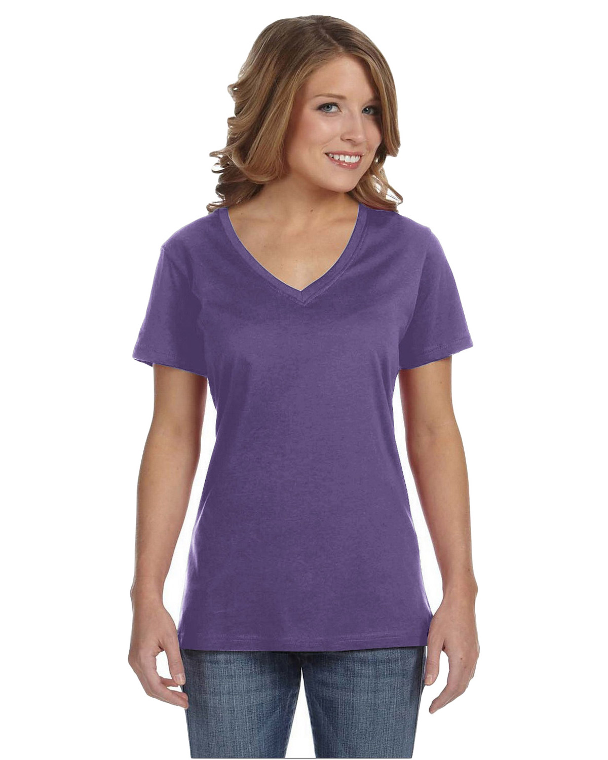 Anvil 392A Women Ringspun Featherweight V-Neck T-Shirt | GotApparel.com