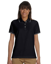 Devon & Jones Blue D113W Women Pima Pique Short-Sleeve Tipped Polo