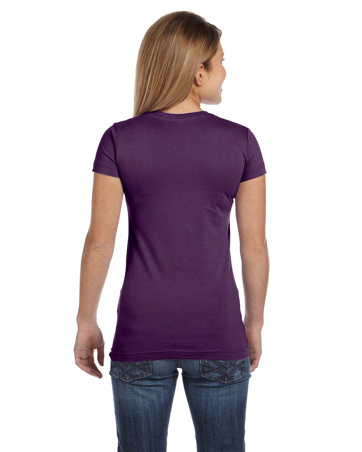 Lat 3607 Women Fine Jersey V-Neck Longer Length T-Shirt | GotApparel.com