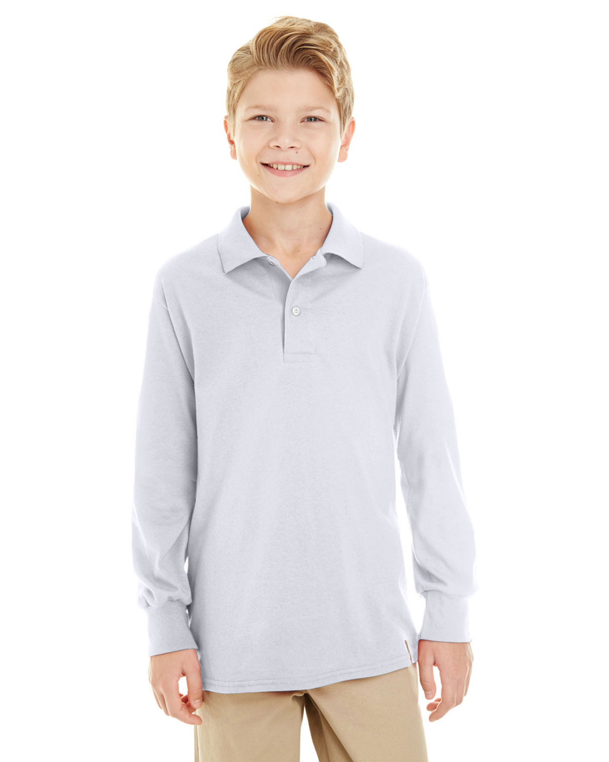 JERZEES 5.6 oz 50/50 Long-Sleeve Knit Youth Polo with SpotShield™ Stain ...