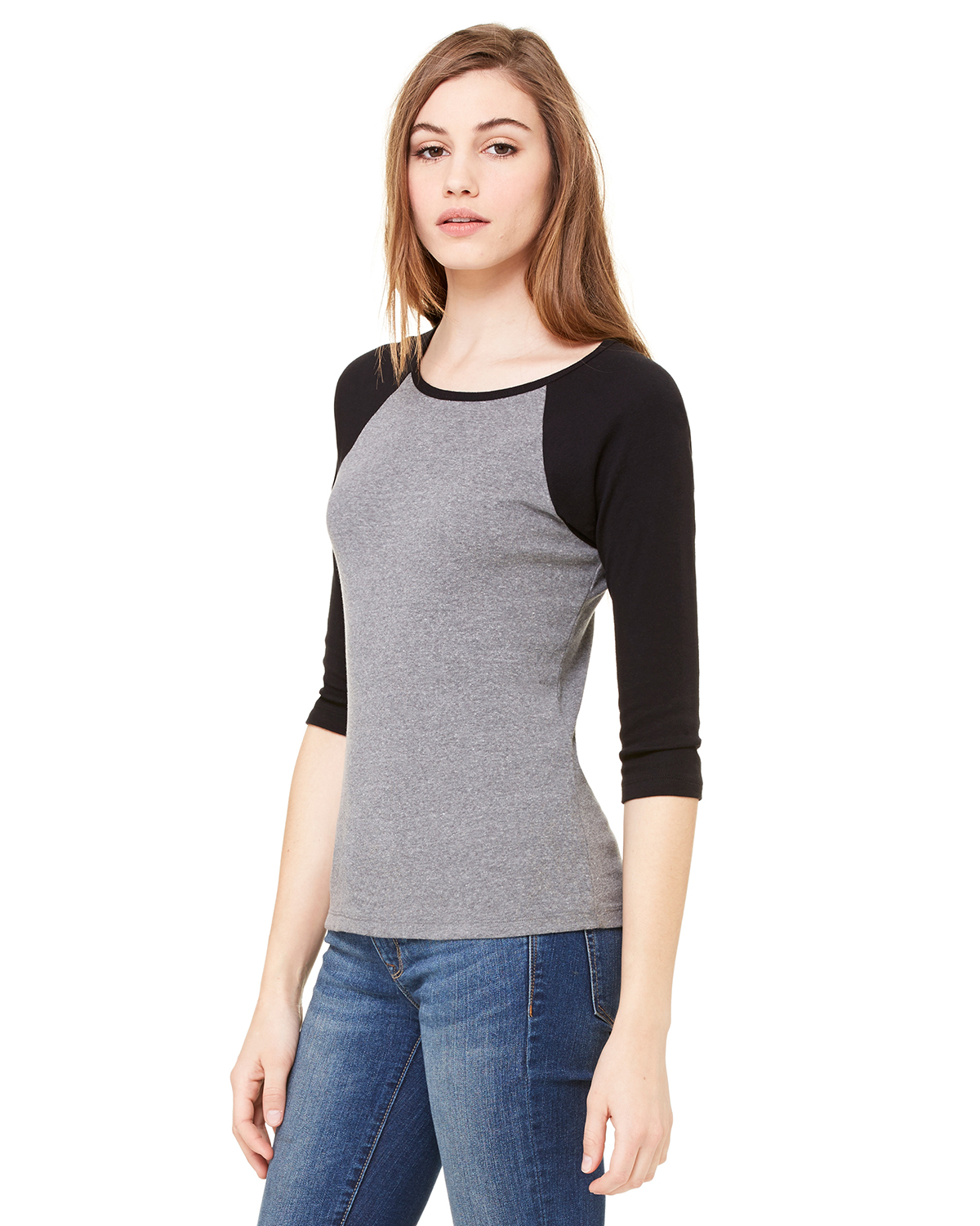 Bella Canvas B2000 Women Stretch Rib 34 Sleeve Contrast Raglan T Shirt 