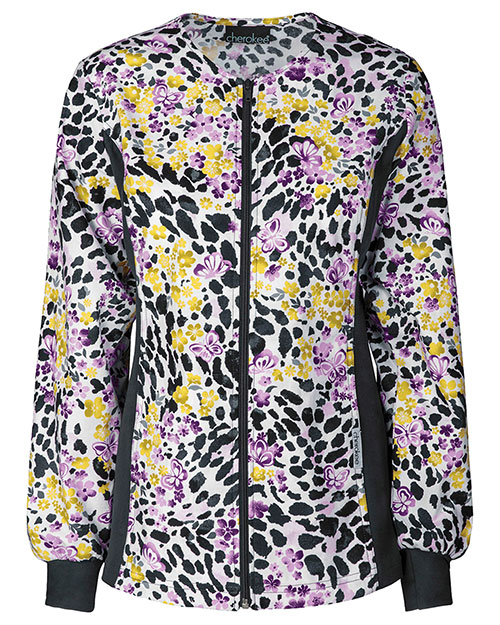 Cherokee 2315C Women Zip Front Knit-Panel Warm-Up Jacket at GotApparel
