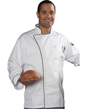 Edwards 3308 Unisex Executive 12 Cloth Button Chef Coat With Black Trim at GotApparel