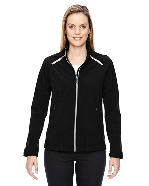 North End 78693 Women Excursion Soft Shell Jacket with Laser Stitch Accents at GotApparel