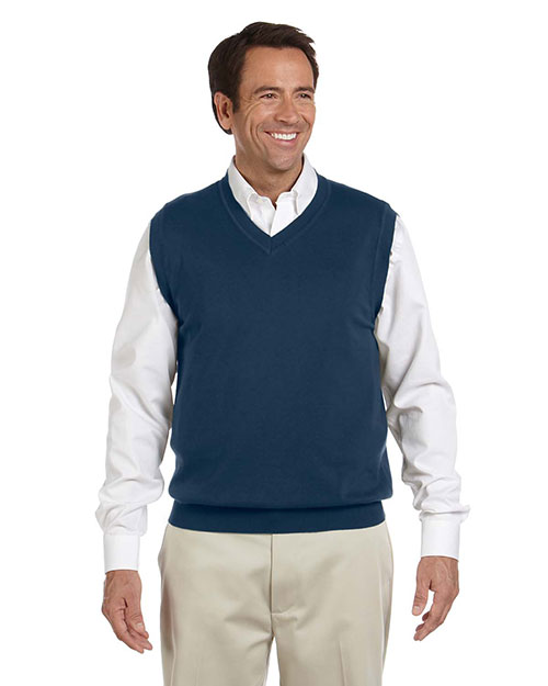Devon & Jones Blue D477 Men Adult Unisex V-Neck Vest at GotApparel