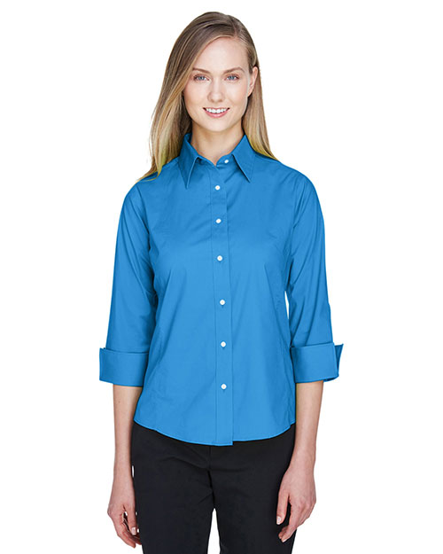 Devon & Jones Pink DP625W Women Three-Quarter Sleeve Stretch Poplin Blouse at GotApparel