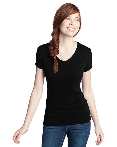 District DT234V Women 1x1 Rib V-Neck Tee at GotApparel