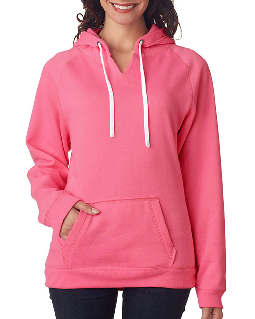 J America J8836 Women Brushed V-Neck Hooded Fleece at GotApparel