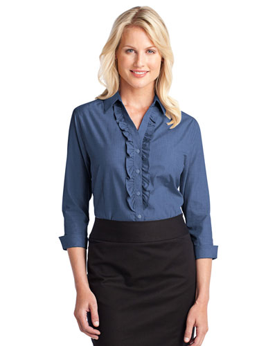 Port Authority L644 Women Crosshatch Ruffle Easy Care Shirt at GotApparel