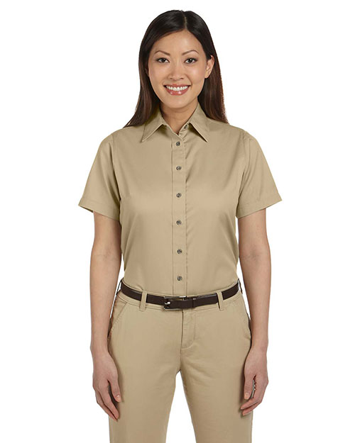 Harriton M500SW Women Easy Blend Short-Sleeve Twill Shirt With Stain-Release at GotApparel