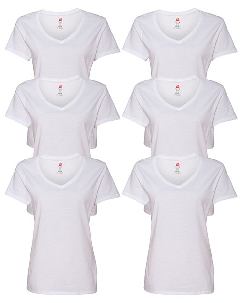 Hanes S04V Women 4.5 Oz. 100% Ringspun Cotton Nano-T V-Neck T-Shirt 6-Pack at GotApparel