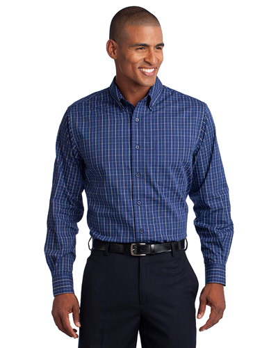 Port Authority TLS642 Men Tall Tattersall Easy Care Shirt at GotApparel
