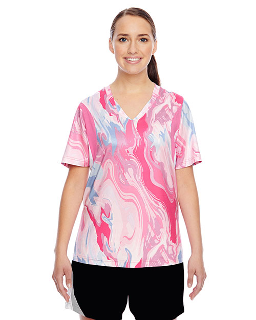 Team 365 TT12W Women Short-Sleeve V-Neck All Sport Sublimated Pink Swirl Jersey at GotApparel