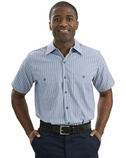 Red Kap  CS20LONG Men Long Size Short-Sleeve Striped Industrial Work Shirt at GotApparel
