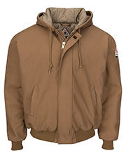 Bulwark JLH6 Men Insulated Brown Duck Hooded Jacket with Knit Trim at GotApparel