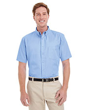 Harriton M582 Men Foundation 100% Cotton Short-Sleeve Twill Shirt Teflon  at GotApparel