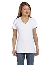 Hanes S04V Women 4.5 Oz. 100% Ringspun Cotton Nano-T V-Neck T-Shirt at GotApparel
