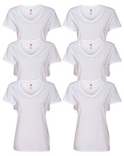 Hanes S04V Women 4.5 Oz. 100% Ringspun Cotton Nano-T V-Neck T-Shirt 6-Pack at GotApparel