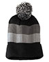 District DT627 Men Vintage Striped Beanie With Removable Pom