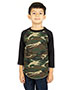 Shaka Wear Drop Ship SHRAGCY Boys Youth 6 Oz., 3/4-Sleeve Camo Raglan T-Shirt