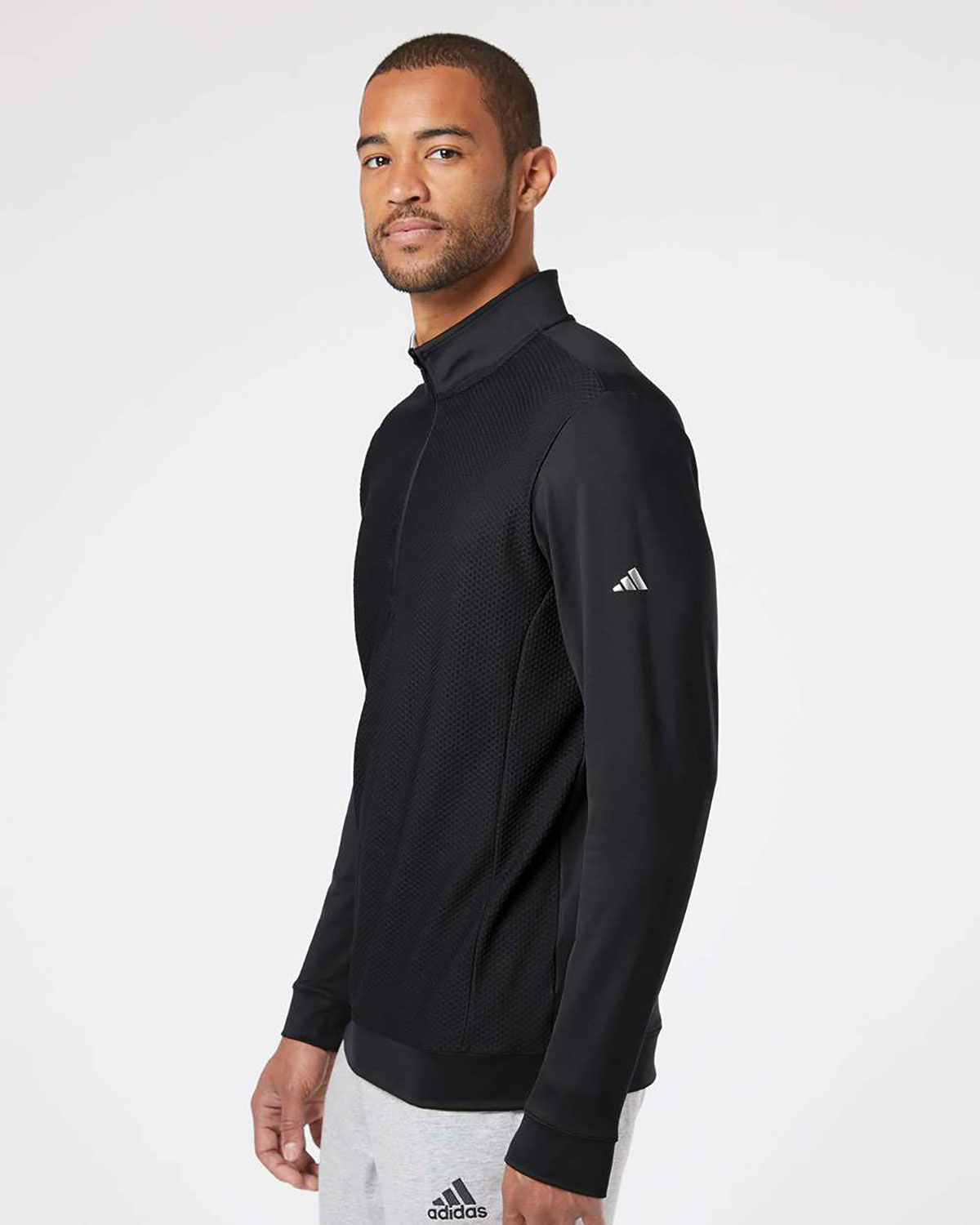 Adidas A295 Men's Textured Quarter-Zip Pullover view 3