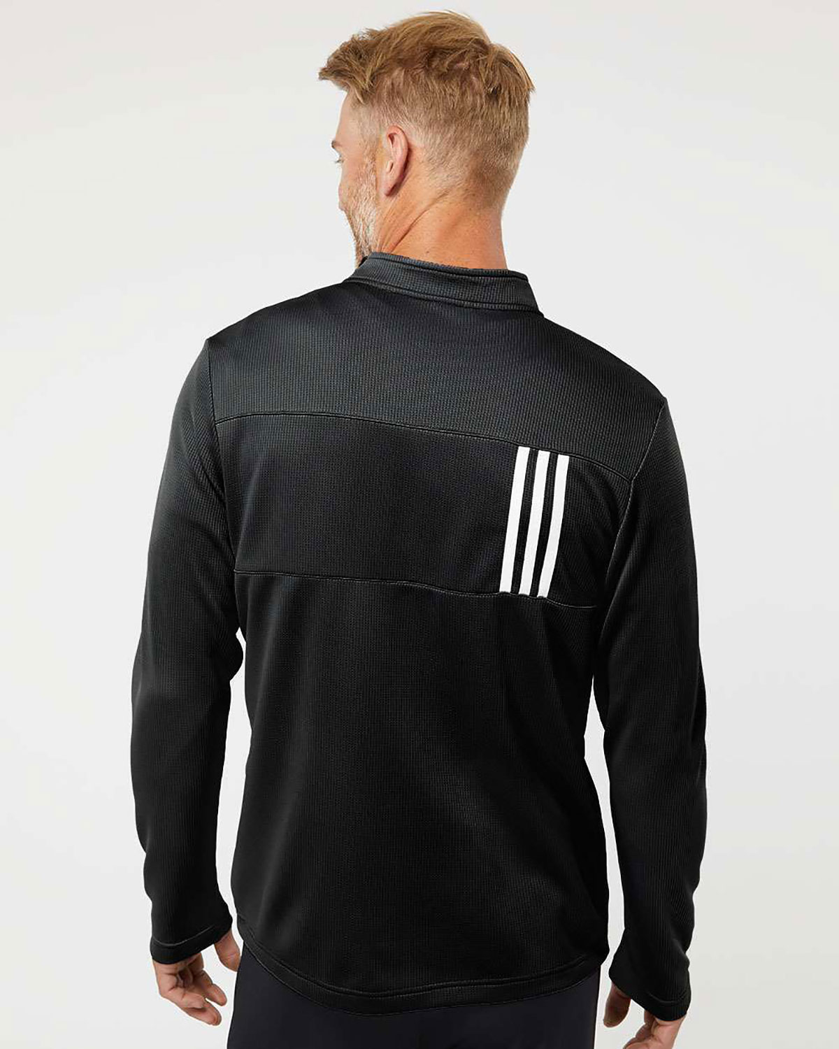 Adidas A482 Men's 3-Stripes Double-Knit Quarter-Zip Pullover view 2