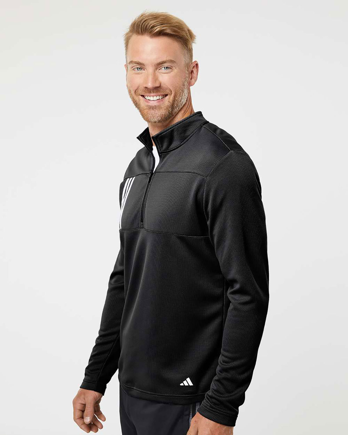 Adidas A482 Men's 3-Stripes Double-Knit Quarter-Zip Pullover view 3
