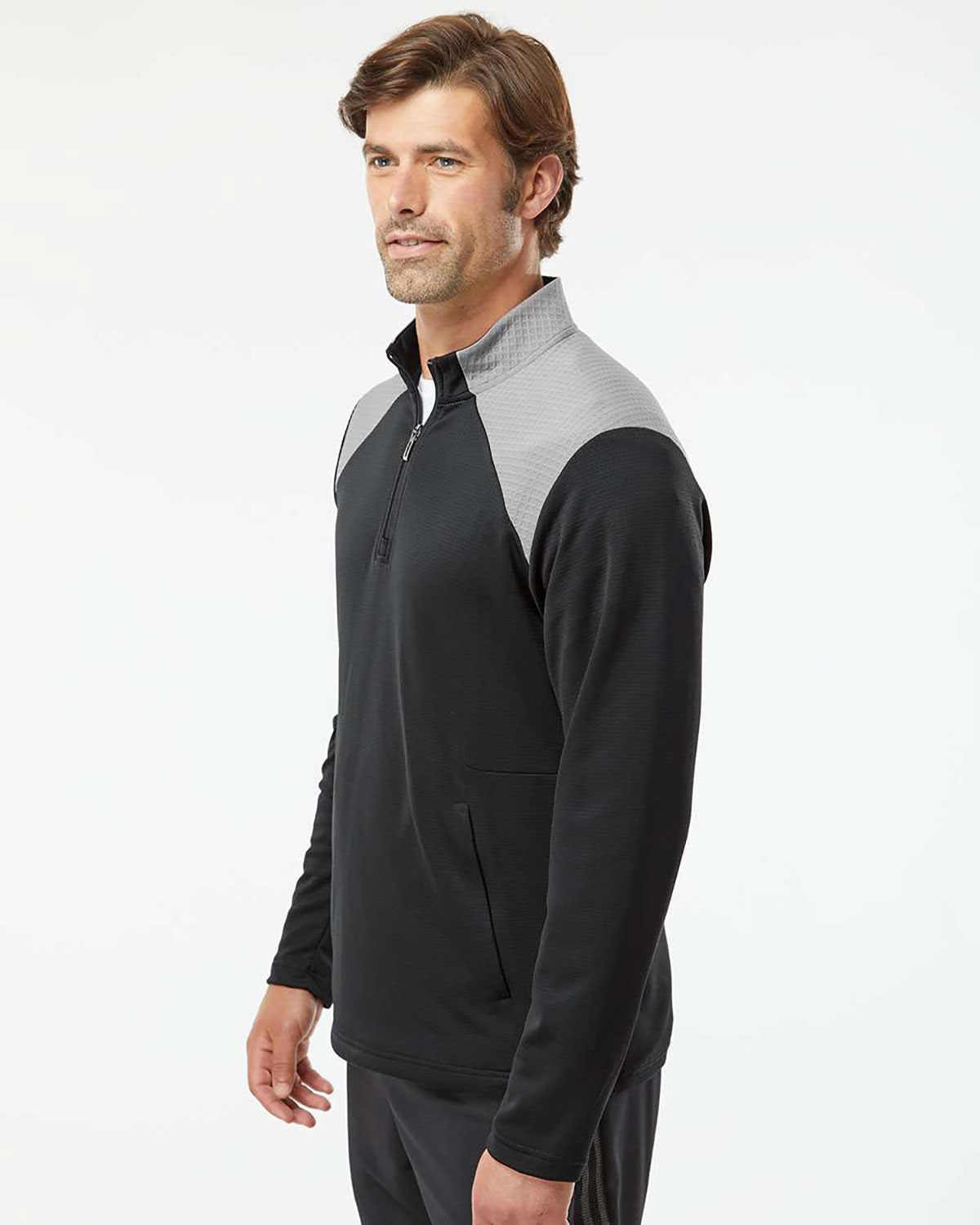 Adidas A532 Men's Textured Mixed Media Quarter-Zip Pullover view 3