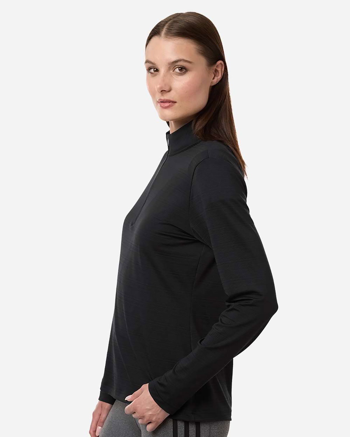 Adidas A709 Women's Textured Stripe Quarter-Zip Pullover view 3