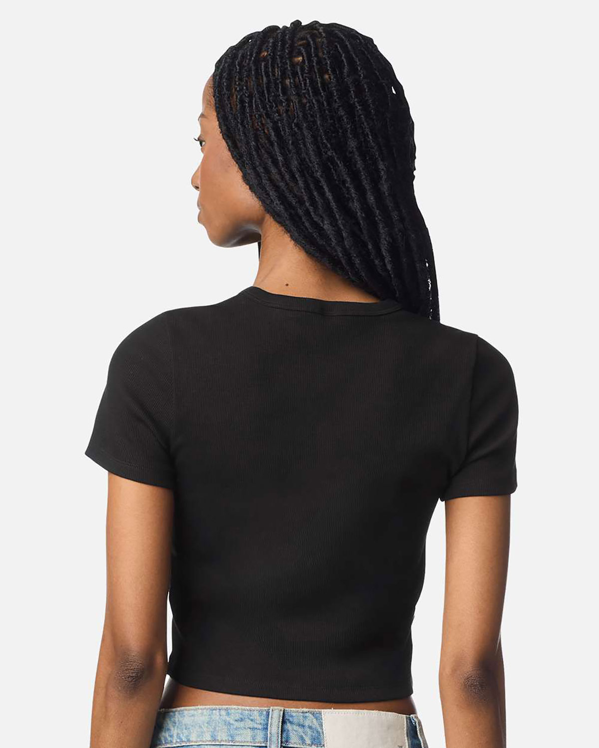 American Apparel BR210 Women's Baby Rib Fitted Cropped Tee view 2