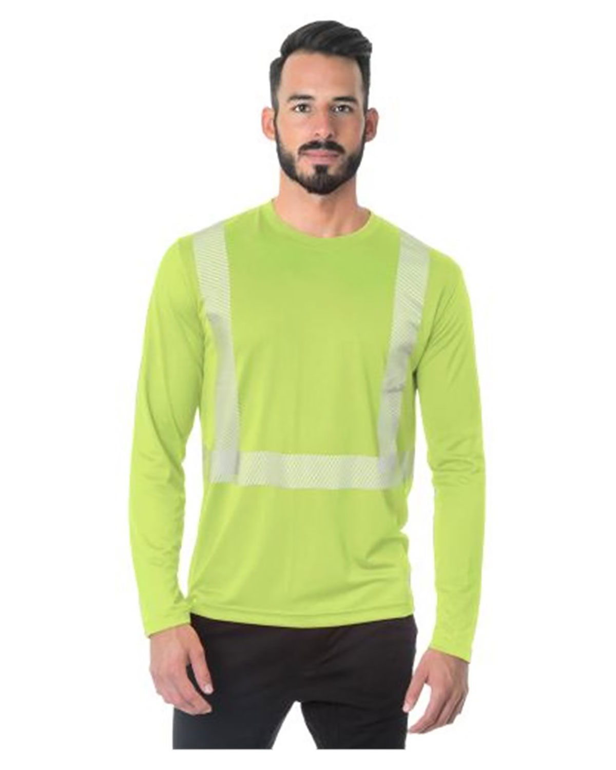 Bayside 3740 Unisex USA-Made Hi-Visibility Long Sleeve Performance T-Shirt - Segmented Tape