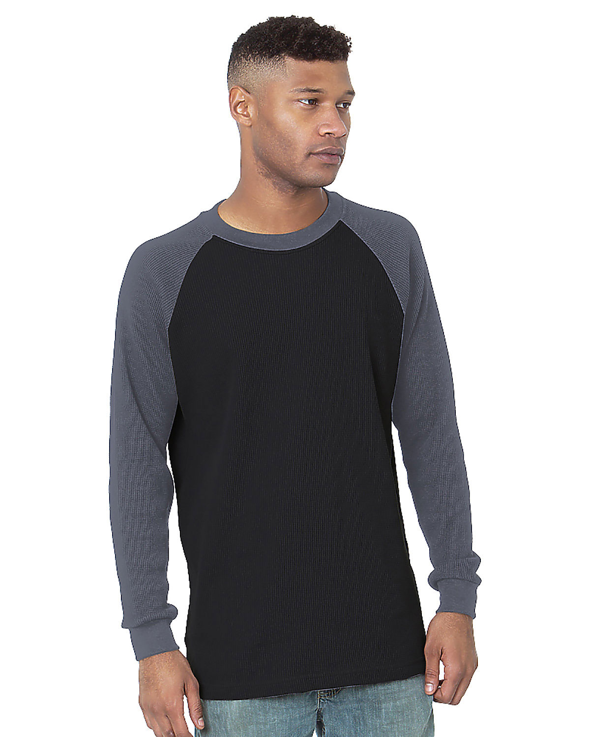 Bayside 8211 Men's USA-Made Heavyweight Waffle Knit Thermal Raglan T-Shirt
