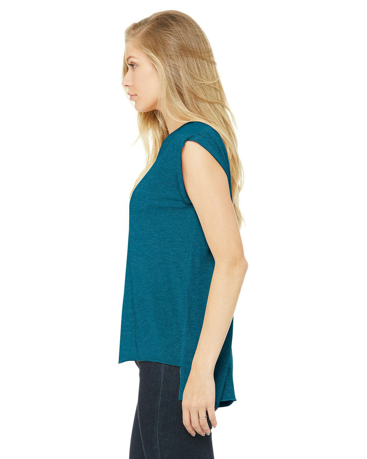Bella + Canvas BC8804 Women's Flowy Muscle Tee with Rolled Cuffs view 3