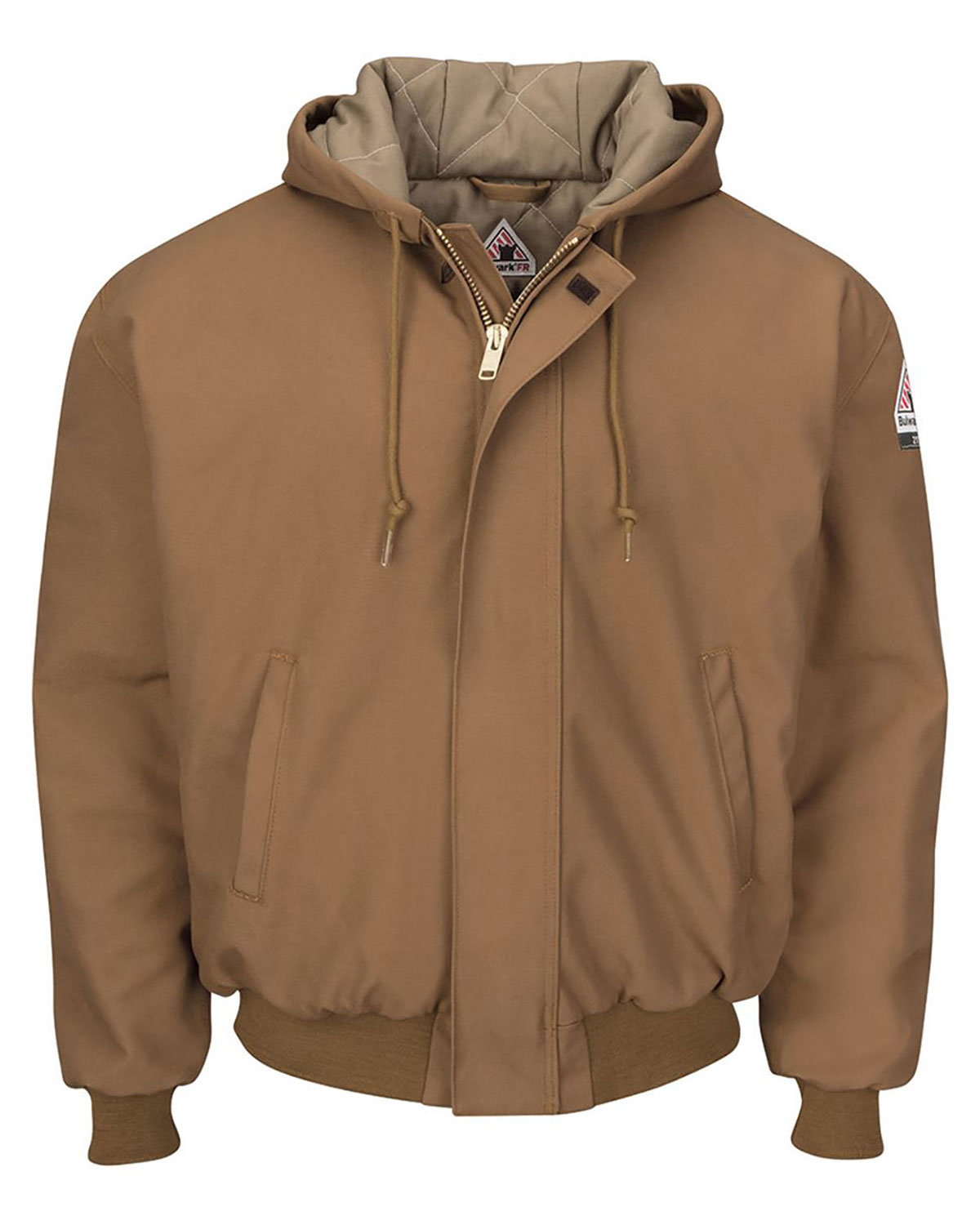 Bulwark JLH6 Men's Insulated Brown Duck Hooded Jacket with Knit Trim