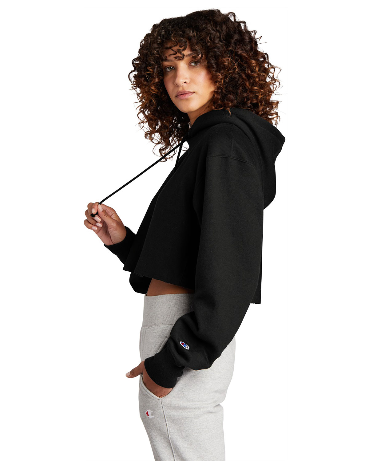 Champion RW01W Women's Reverse Weave Cropped Cut-Off Hooded Sweatshirt view 3