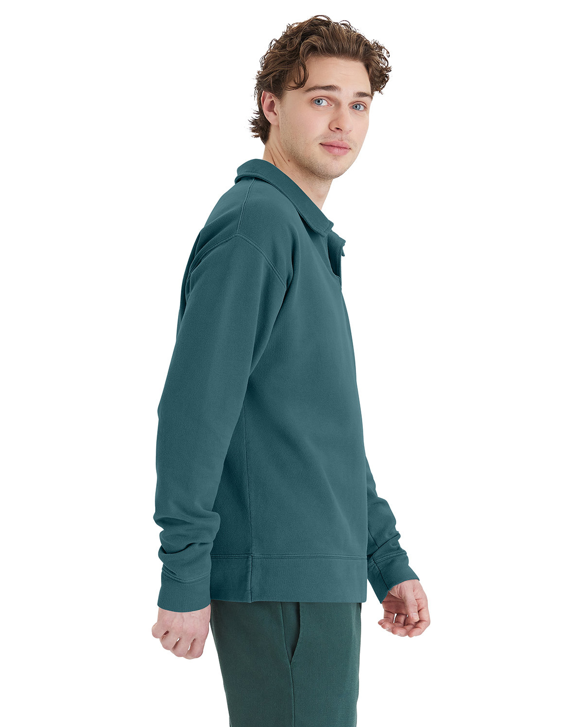 ComfortWash by Hanes GDH490 Unisex Garment-Dyed Polo Collar Sweatshirt view 3