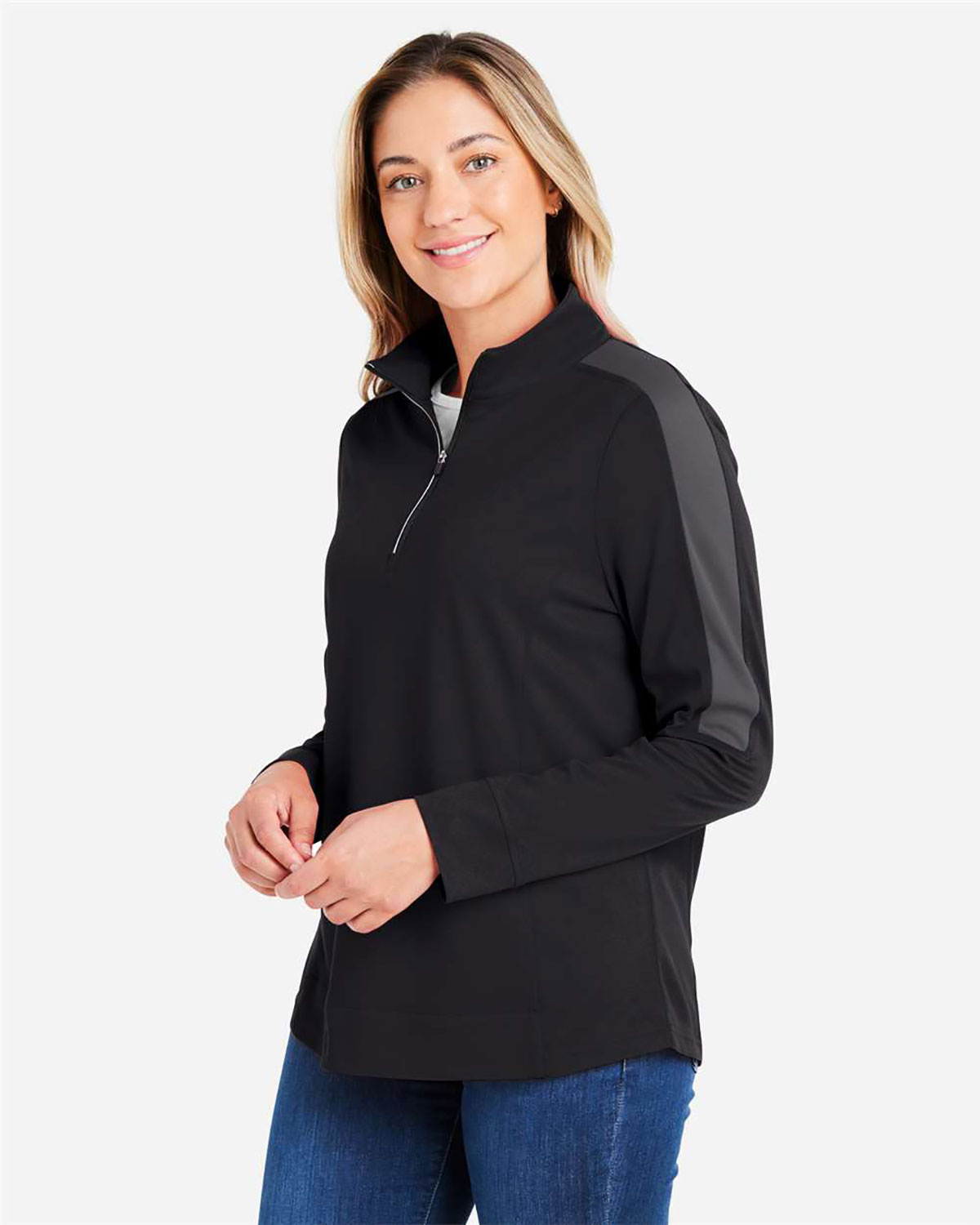 CORE365 CE404W Women's Market Snag Protect Mesh Colorblock Quarter-Zip Pullover view 3