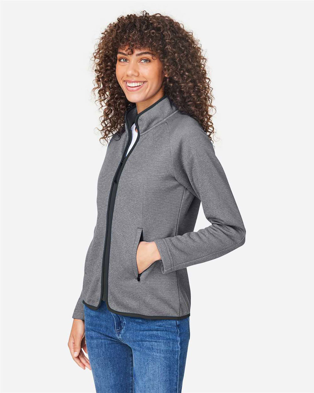CORE365 CE72W Women's Venture Heathered Stripe Full-Zip Jacket view 3