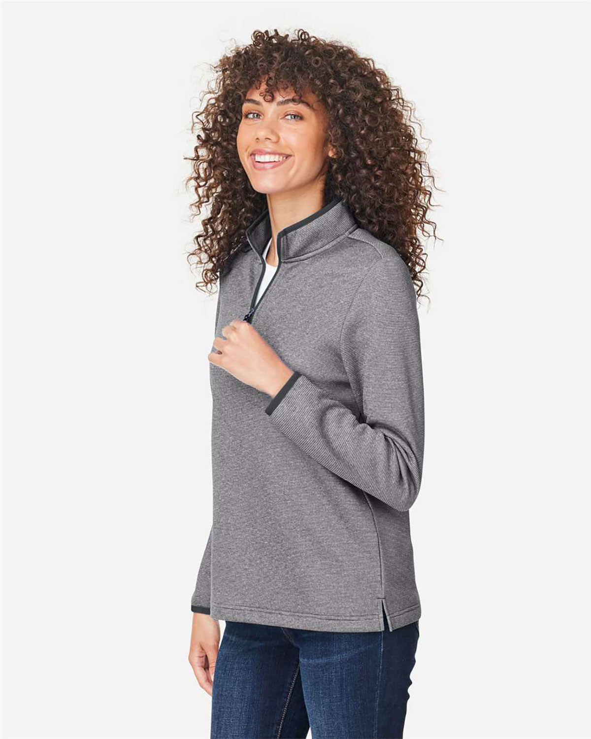 CORE365 CE73W Women's Venture Heathered Stripe Quarter-Zip Pullover view 3