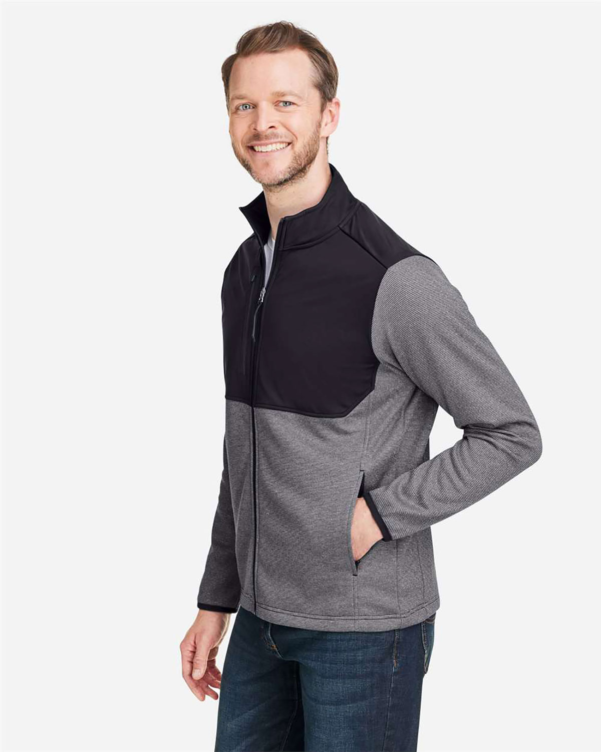 CORE365 CE74 Men's Venture Heathered Stripe Hybrid Jacket view 3