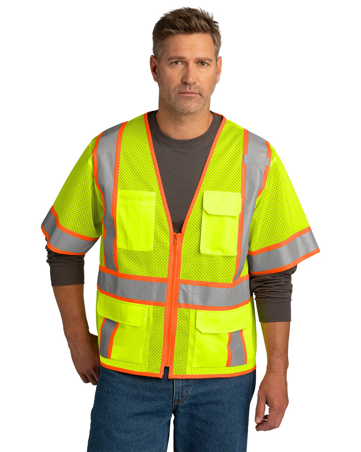 CornerStone CSV106 ANSI 107 Class 3 Surveyor Mesh Zippered Two-Tone Short Sleeve Vest