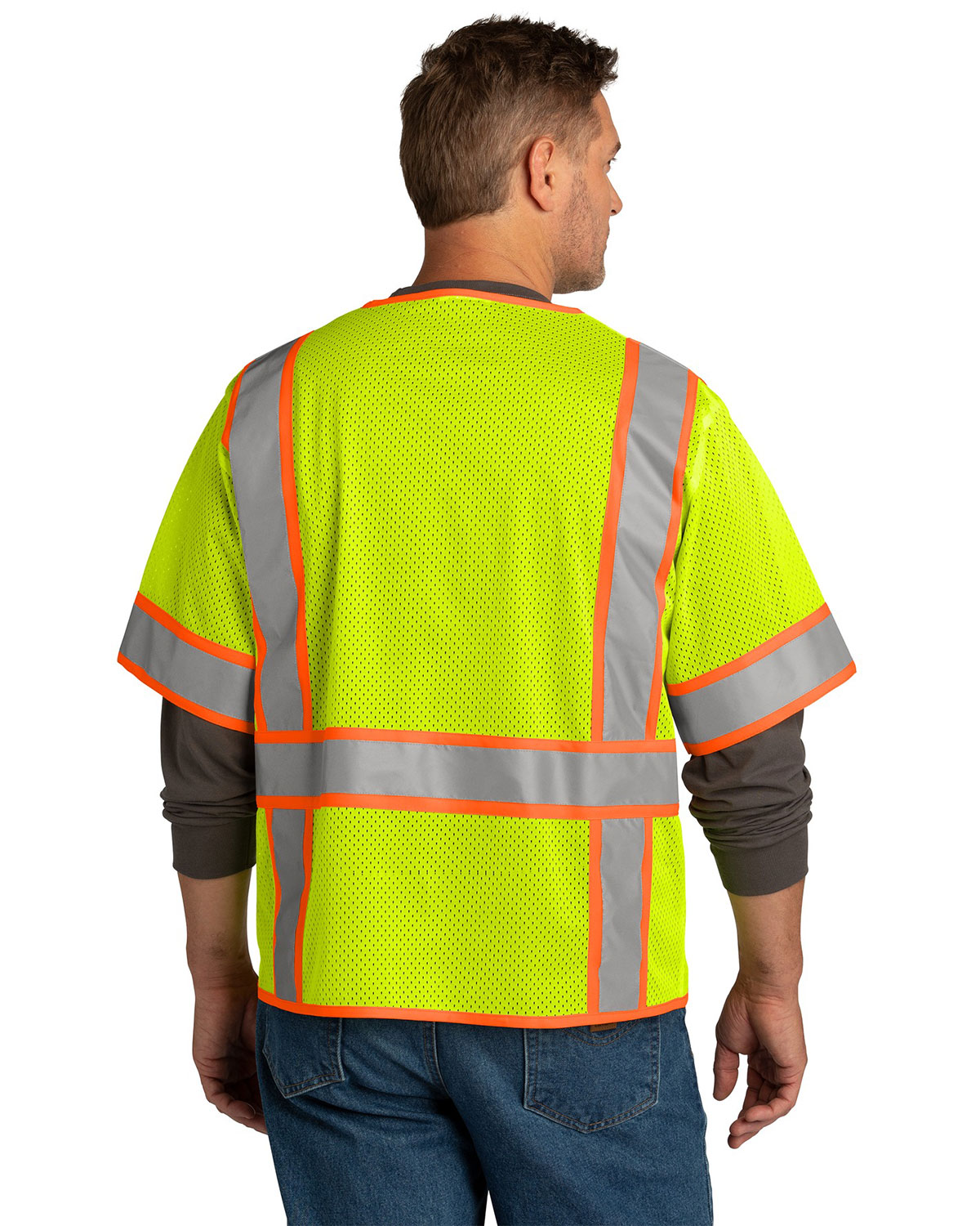 CornerStone CSV106 ANSI 107 Class 3 Surveyor Mesh Zippered Two-Tone Short Sleeve Vest view 2