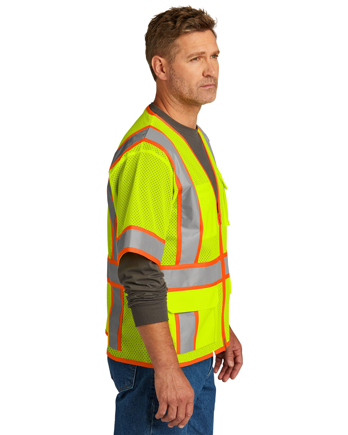 CornerStone CSV106 ANSI 107 Class 3 Surveyor Mesh Zippered Two-Tone Short Sleeve Vest view 3