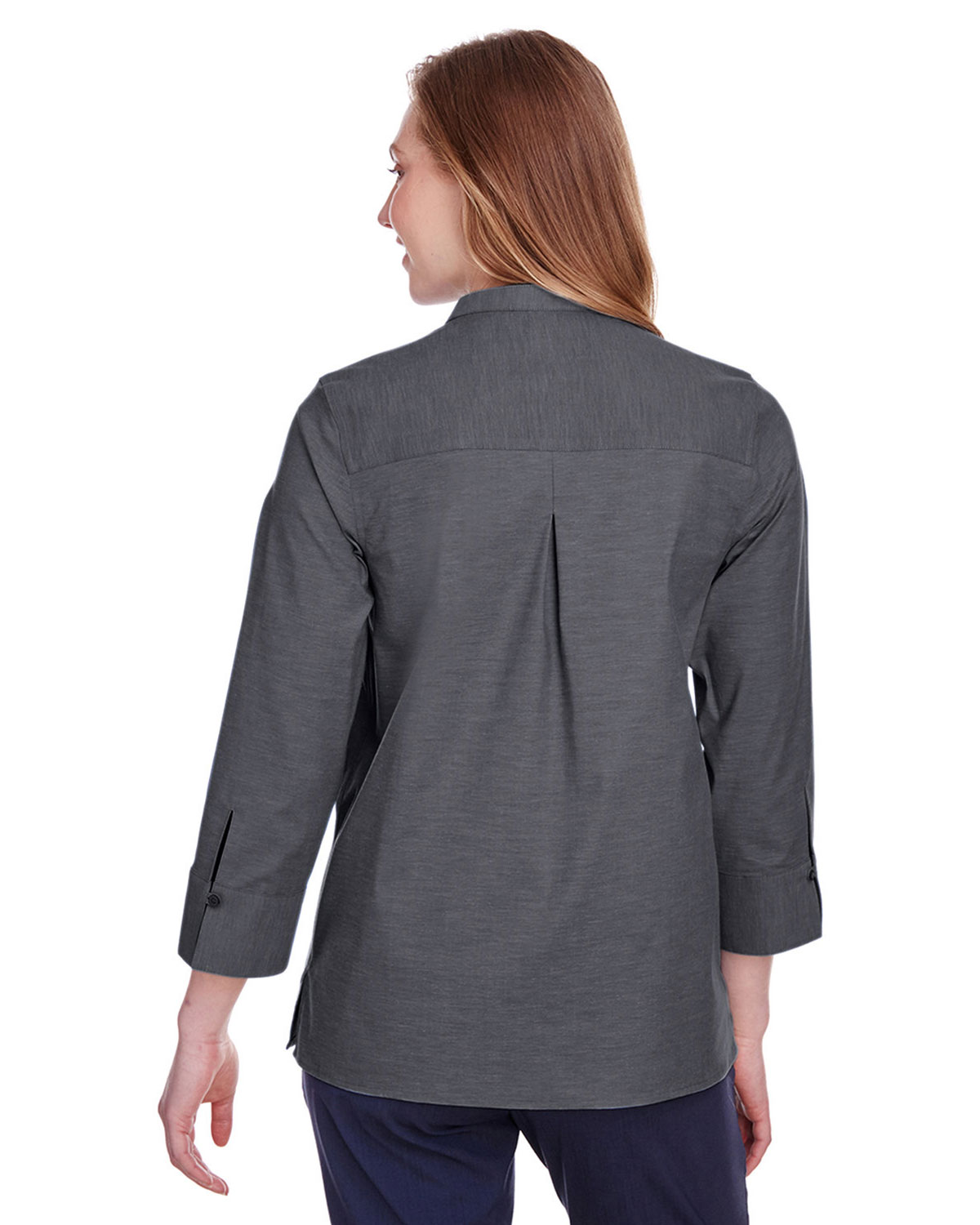 Devon & Jones DG562W Women's Crown Collection� Stretch Pinpoint Chambra Three-Quarter Sleeve Shirt view 2