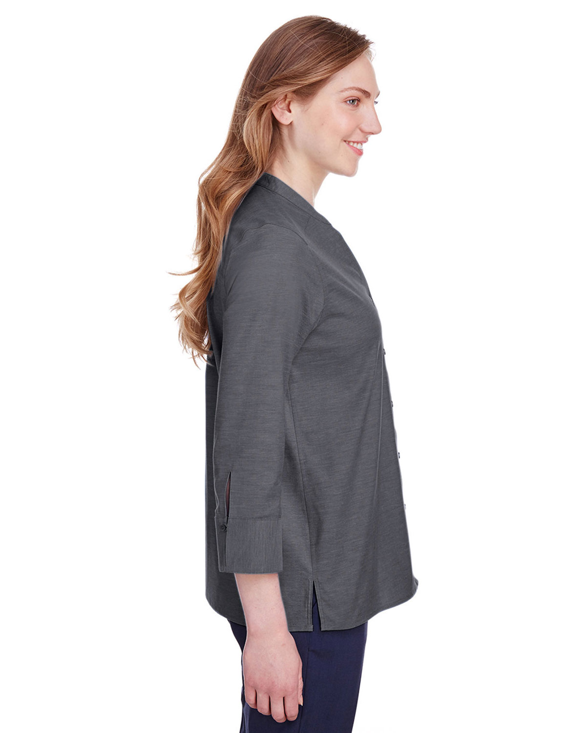 Devon & Jones DG562W Women's Crown Collection� Stretch Pinpoint Chambra Three-Quarter Sleeve Shirt view 3