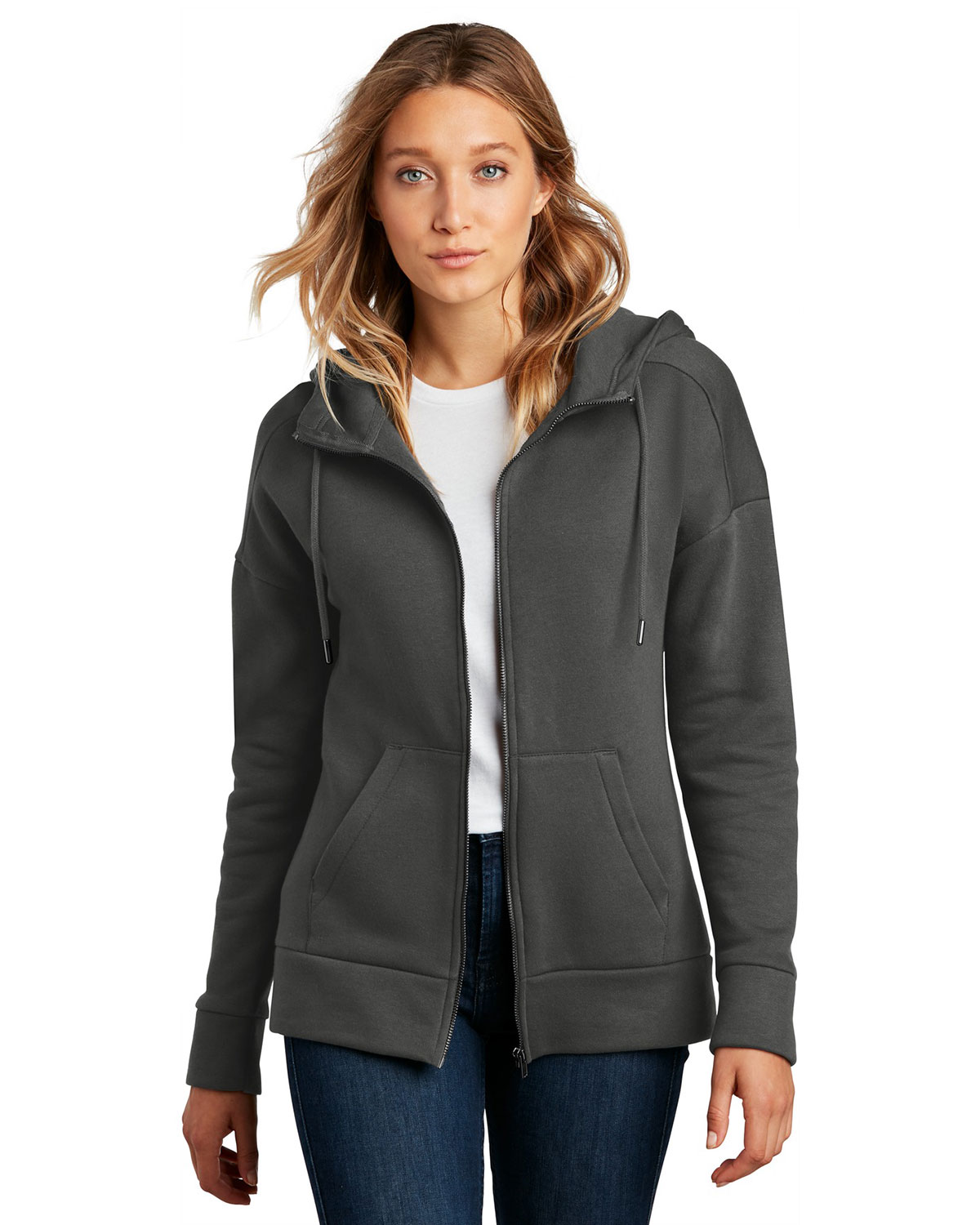District DT1104 Women's Perfect Weight Fleece Drop Shoulder Full-Zip Hoodie