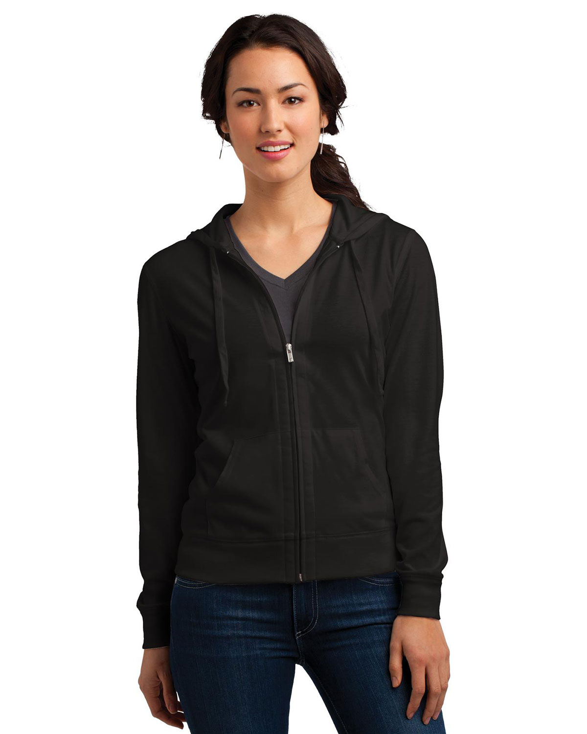 District DT2100 Women's Fitted Jersey Full-Zip Hoodie