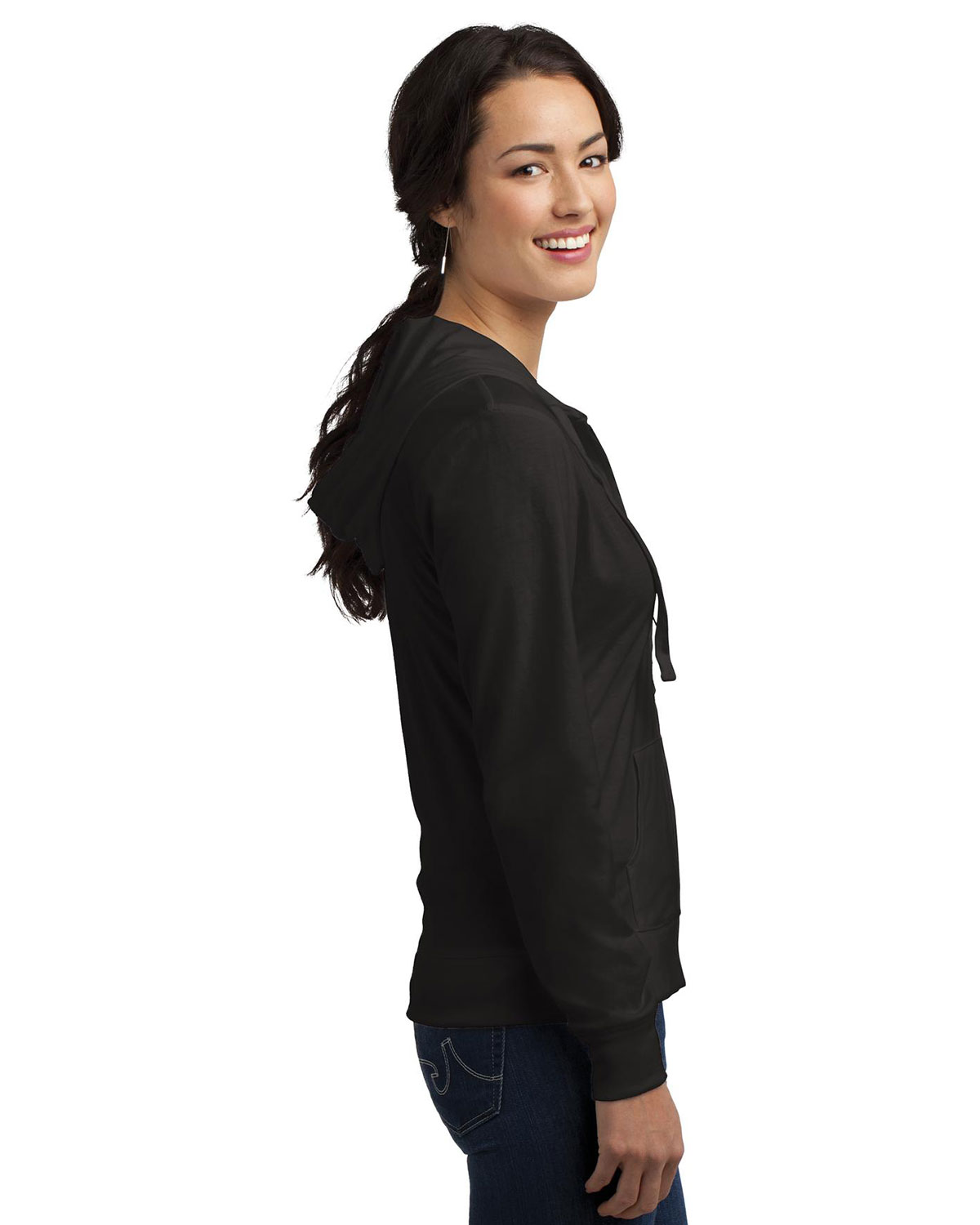 District DT2100 Women's Fitted Jersey Full-Zip Hoodie view 3