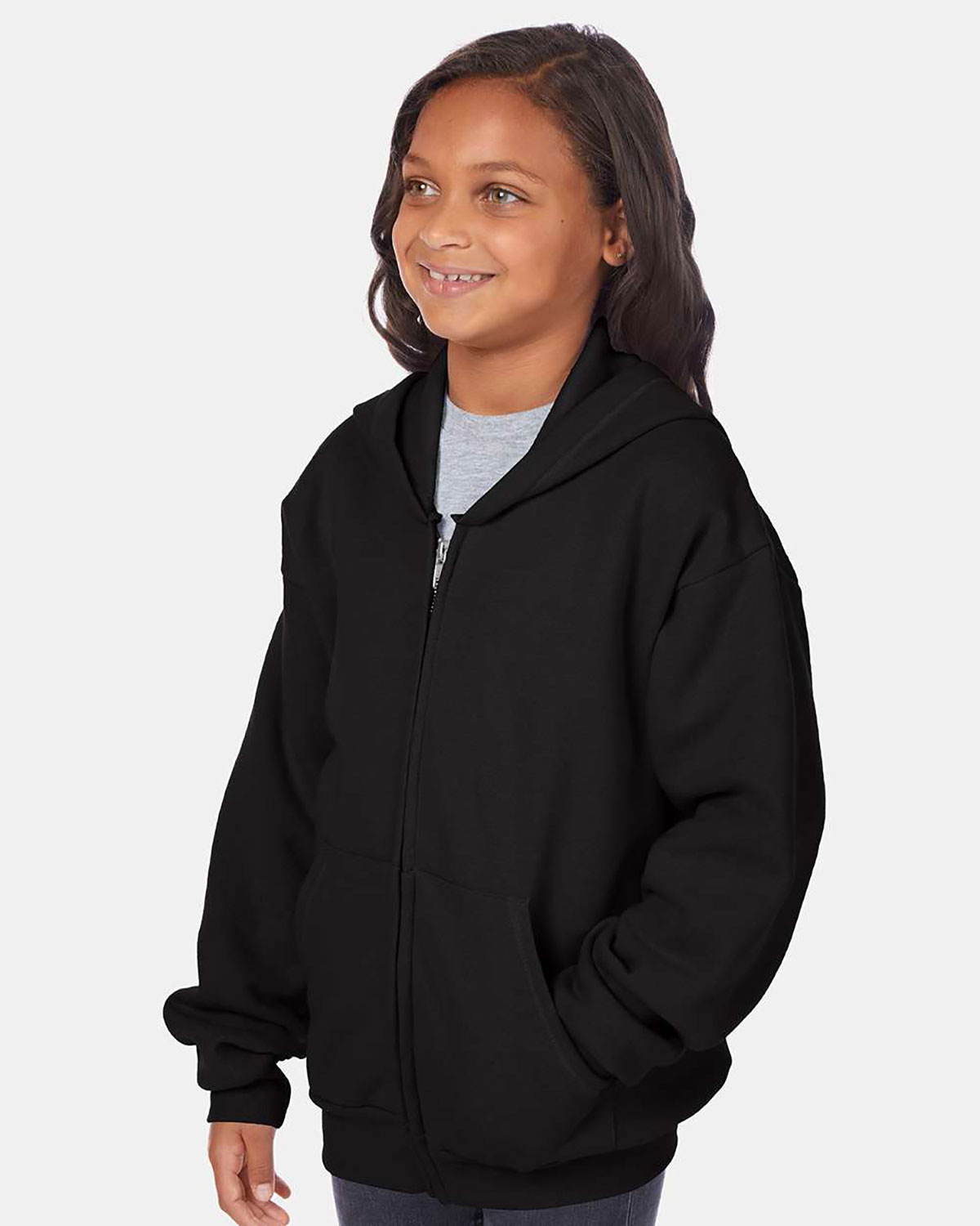 Hanes P480 Youth EcoSmart� Full-Zip Hooded Sweatshirt view 3