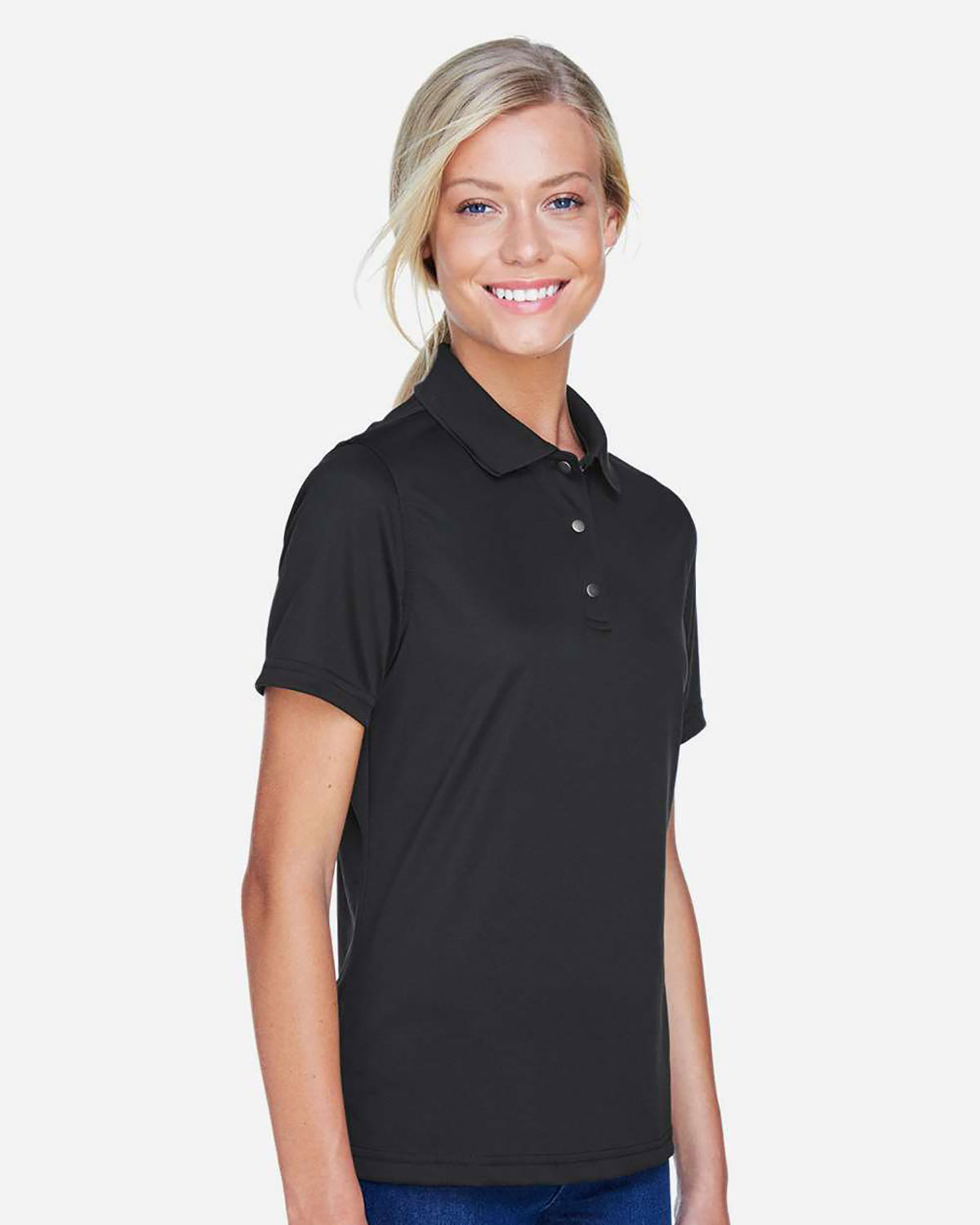 Harriton M345W Women's Advantage Snag Protection Plus IL Snap Placket Polo view 3
